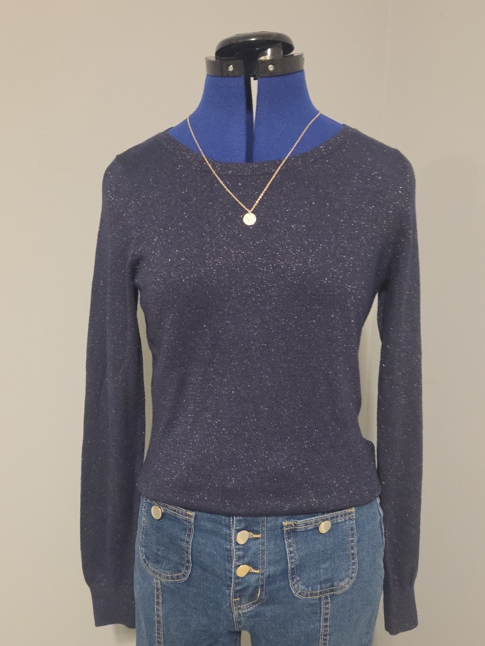H&M Navy Metallic Crewneck Sweater